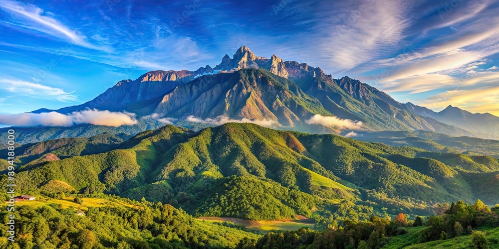 Fototapeta premium Majestic view of Kinabalu mountain peak in Sabah Malaysia, Kinabalu, peak, mountain, Sabah, Malaysia, breathtaking, majestic