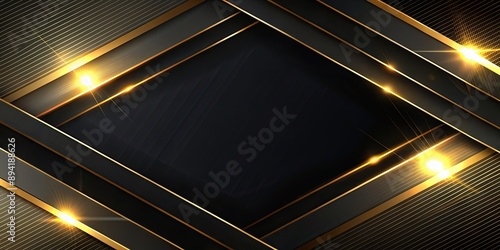 Black abstract background with golden lines overlay creating a futuristic and dimensional effect , black, gold, abstract