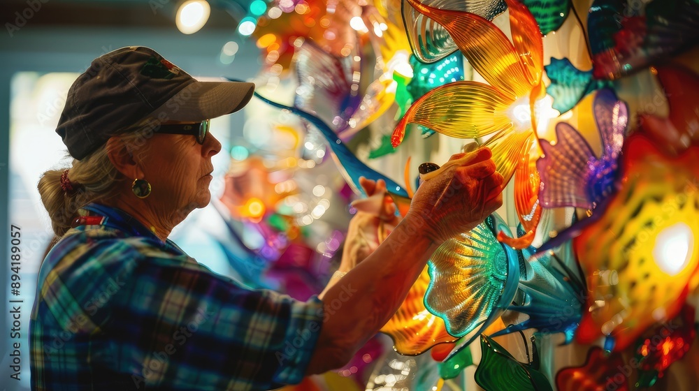 Artist Crafting Vibrant Stained Glass Art in Studio Artist Crafting Vibrant Stained Glass Art in Studio