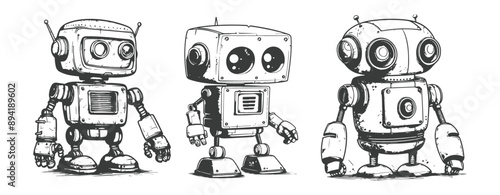 hand drawn robot cartoon sketch isolated on white ,generative ai