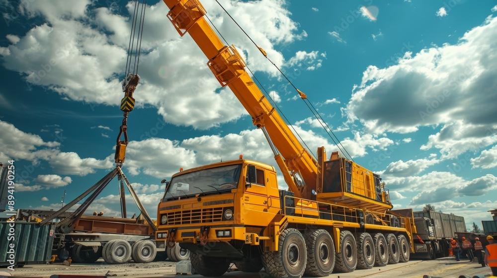 Yellow Crane Lifting a Cargo Container. Yellow Crane Lifting a Cargo Container.