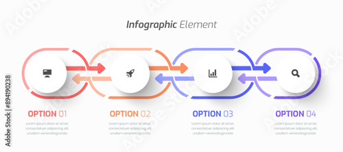 Vector Infographic Business with Circle Label, Line, Arrow, Icon, and 4 Option for Presentation