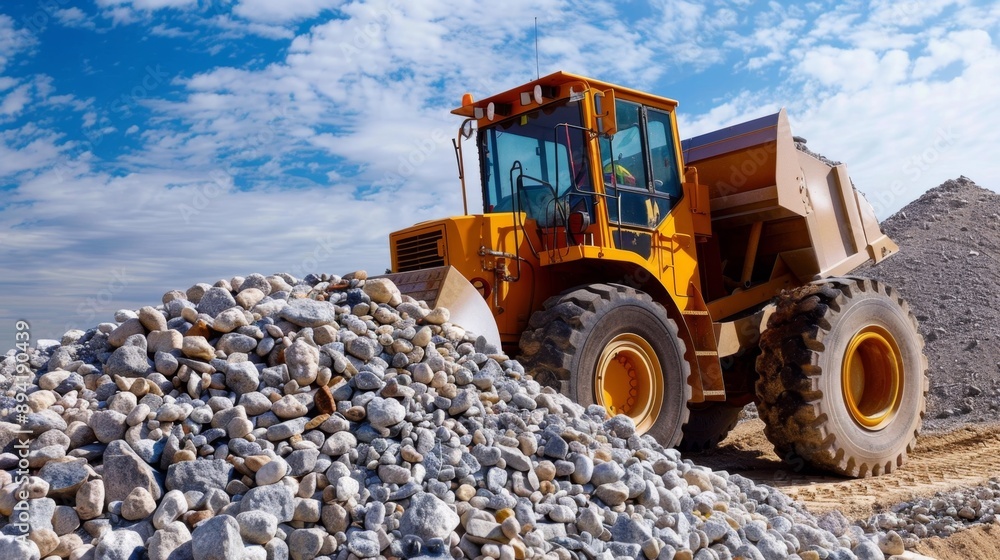 Yellow Dump Truck Loading Rocks. Yellow Dump Truck Loading Rocks.