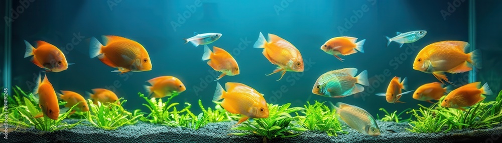 Naklejka premium Freshwater aquaculture tanks, conservation, educational aquarium