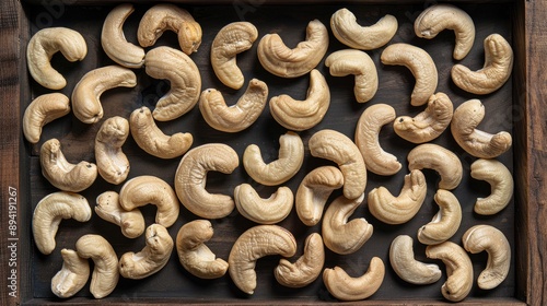 Cashew nuts grouped at the center with a dark natural frame photo