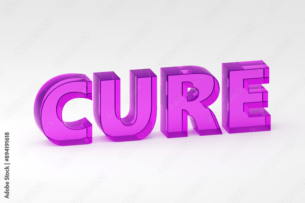 3D Illustration of the Word cure in purple Text on grey Background 3D Illustration of the Word cure in purple Text on grey Background