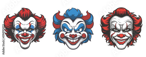 Evil clown illustration cartoon isolated on white ,generative ai