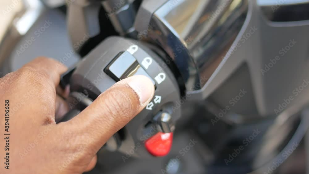 Man hand holding handlebar and pressing the Start, Man hand holding handlebar and pressing the Start,
