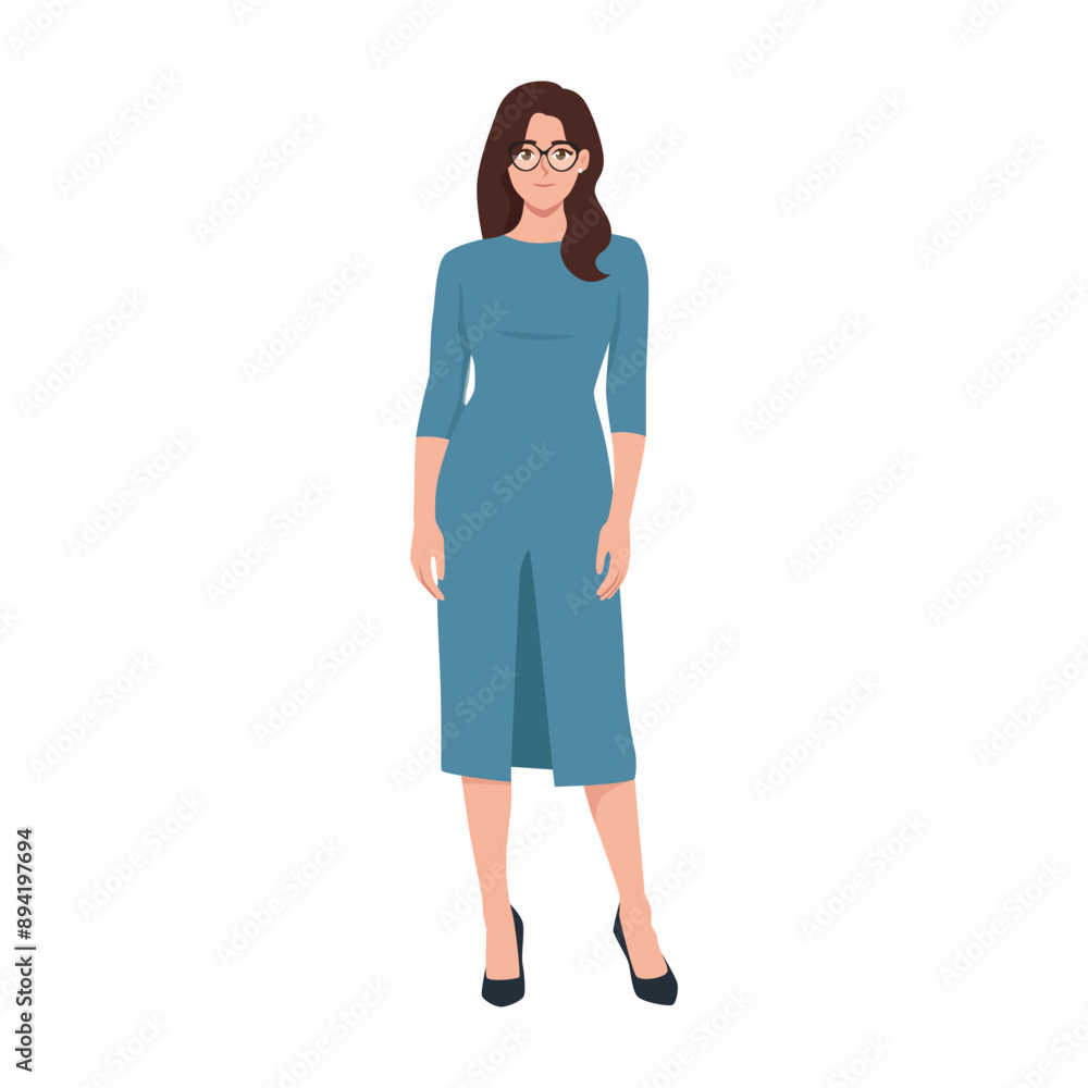Sexy pretty fashion woman wear skinny dress casual trend clothes. Flat vector illustration isolated on white background Sexy pretty fashion woman wear skinny dress casual trend clothes. Flat vector illustration isolated on white background
