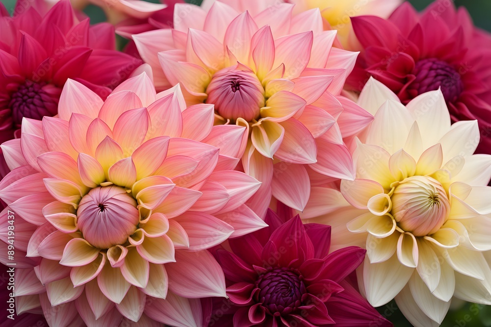 Obraz premium Dahlias flower nature background, AI Generated