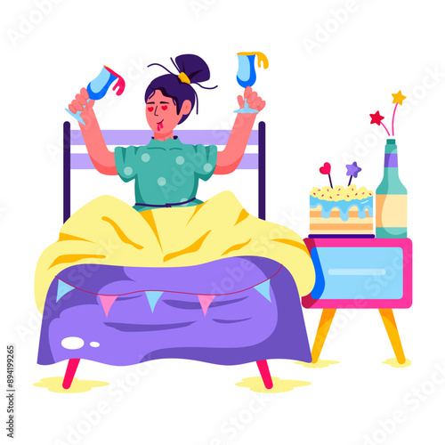Flat character illustration of birthday drink 
