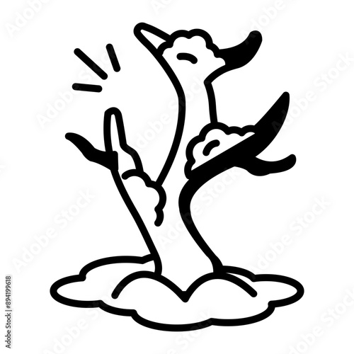 A doodle style icon of winter tree covered with snow 