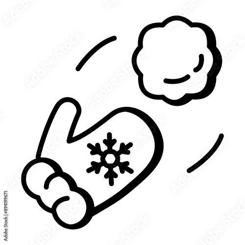 Hand throwing snowball, doodle icon 
