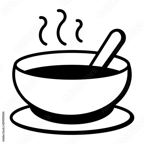A doodle icon of hot soup bowl 