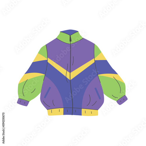 Casual bright retro windbreaker. Sports vintage jacket. Old school outfit for cool weather. Vector illustration windbreaker jacket