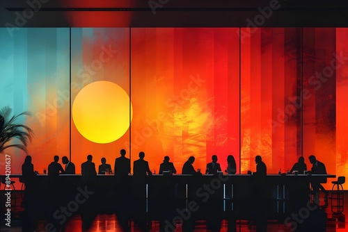 A branding seminar illustration, business professionals engage in a creative workshop by discussion between the team.