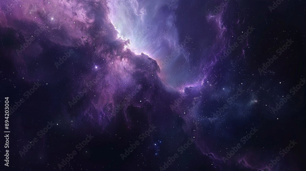 Fototapeta premium Mystical Cosmic Nebula with Purple Hues and Stars for SpaceThemed Prints, Posters, and Designs