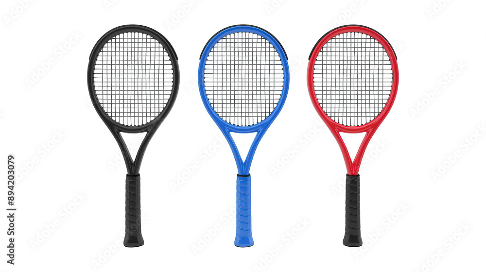 Collection Of Mixed Tennis Rackets Black Blue And Red For Tennis Ads And Promotions isolated on transparent background. Generative ai Collection Of Mixed Tennis Rackets Black Blue And Red For Tennis Ads And Promotions isolated on transparent background. Generative ai