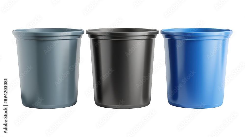 Collection Of Mixed Office Storage Bins Black White And Grey For Organized Spaces And Advertising isolated on transparent background. Generative ai Collection Of Mixed Office Storage Bins Black White And Grey For Organized Spaces And Advertising isolated on transparent background. Generative ai