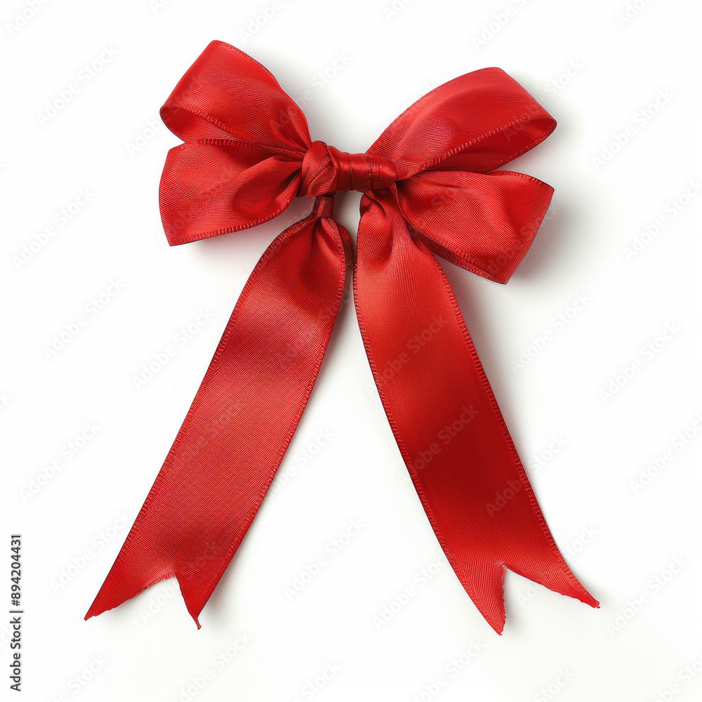 A red ribbon tied in a bow against a white background. A red ribbon tied in a bow against a white background.