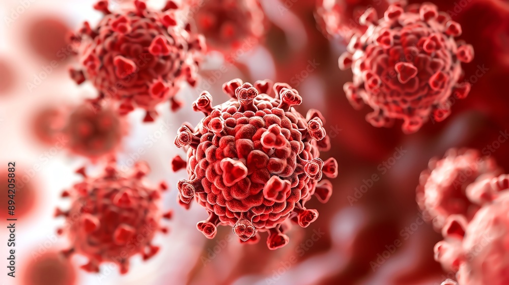 HPV virus infecting skin cells, textural focus, initial infection stage, Digital illustration, Bold colors, High contrast HPV virus infecting skin cells, textural focus, initial infection stage, Digital illustration, Bold colors, High contrast