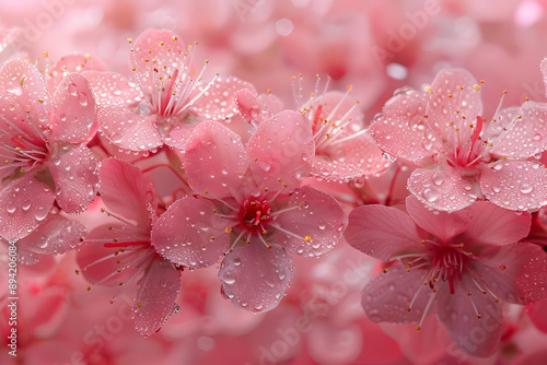 Pink Flowers with Dew Drops