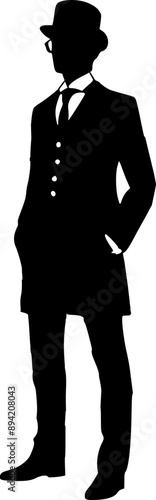 Man wearing long coat and bowler hat vector illustration
