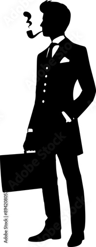 silhouette of man with smoking, gentlemen wear suit and smoking  