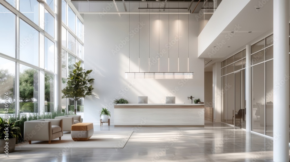 Fototapeta premium Modern office with professionals engaged in collaborative work, stylish desks, and cutting-edge technology.