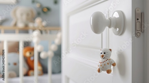 Wallpaper Mural A playful, oversized ceramic door handle shaped like an animal on a child's bedroom door. Torontodigital.ca