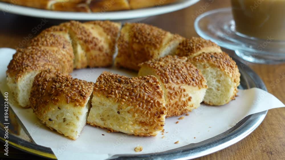 Turkish Bagel Simit on table Turkish Bagel Simit on table