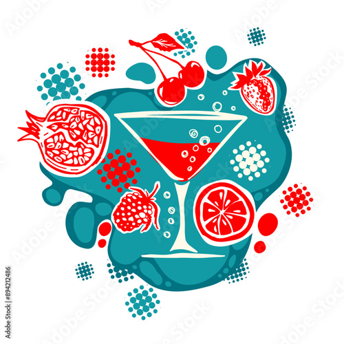 Red juice glass abstraction. hand drawing. Not AI. Vector illustration