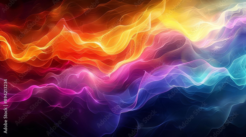 Fototapeta premium Abstract waves of color and light, colorful abstract digital painting, vibrant and dynamic visual art