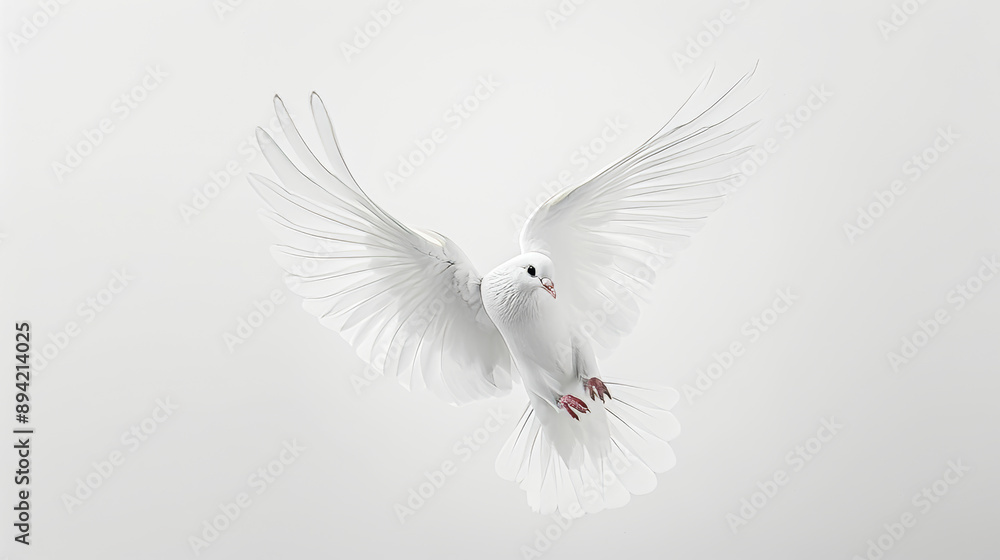 A white dove flies freely through the white space. A white dove flies freely through the white space.