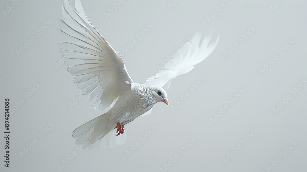 A white dove flies freely through the white space. A white dove flies freely through the white space.