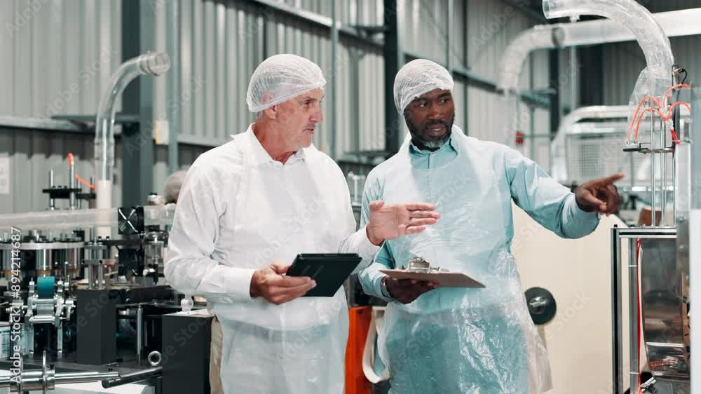 Industry people, manager and factory for machine inspection, teamwork and management on tablet. Senior boss or men on digital tech and clipboard for manufacturing, engineering or warehouse logistics Industry people, manager and factory for machine inspection, teamwork and management on tablet. Senior boss or men on digital tech and clipboard for manufacturing, engineering or warehouse logistics