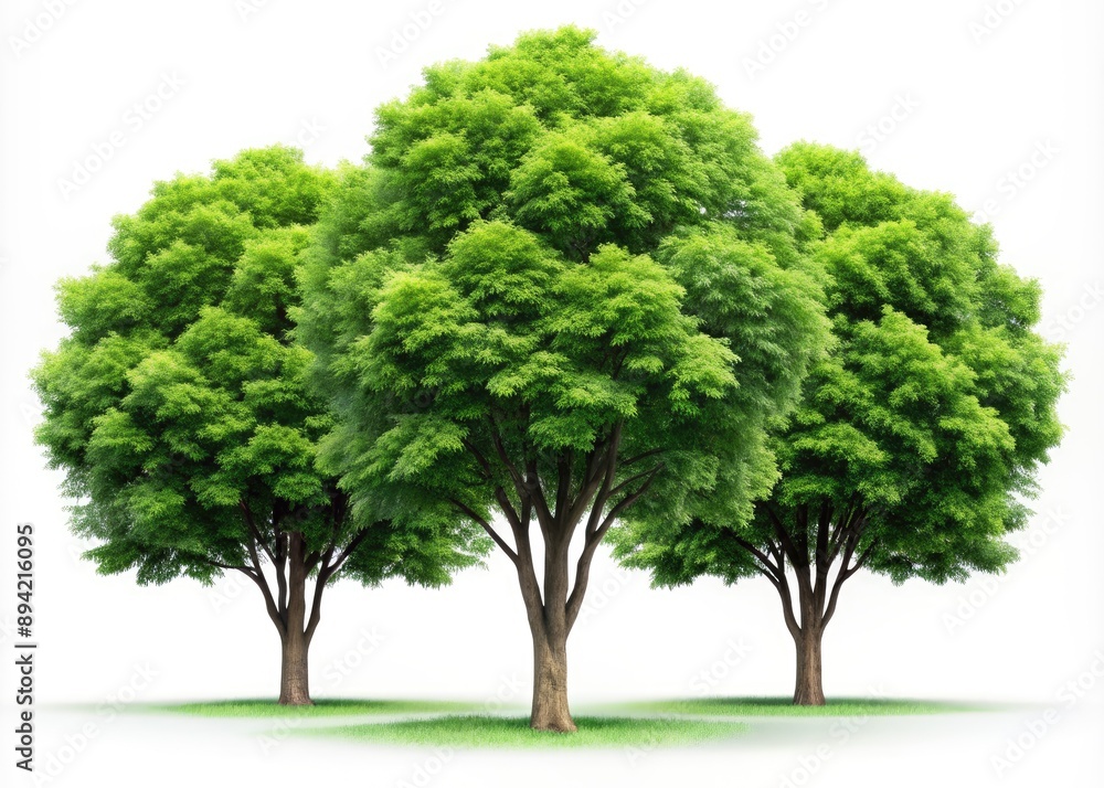 Serene isolated trees with lush green foliage stand alone against a crisp pure white background, evoking a sense of tranquility and peaceful solitude. Serene isolated trees with lush green foliage stand alone against a crisp pure white background, evoking a sense of tranquility and peaceful solitude.