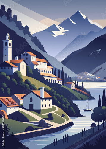 mountain village in the mountains castle in the mountains Zuiza paisajes  church, mountain, landscape, alps, europe, lake, austria, town, travel, nature, architecture, sky, building, water, tower, vil