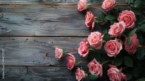 Pink roses on a wooden surface
