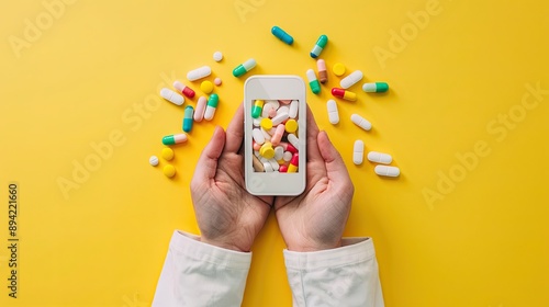 mock up of mobile and medicine capusles