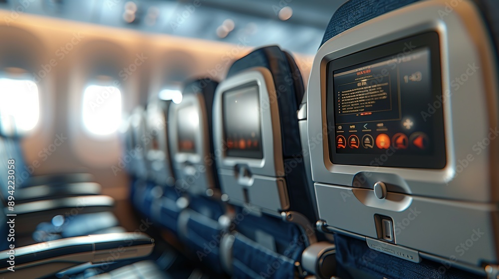 Fototapeta premium Passenger Entertainment Mockup: Airplane Seat Technology