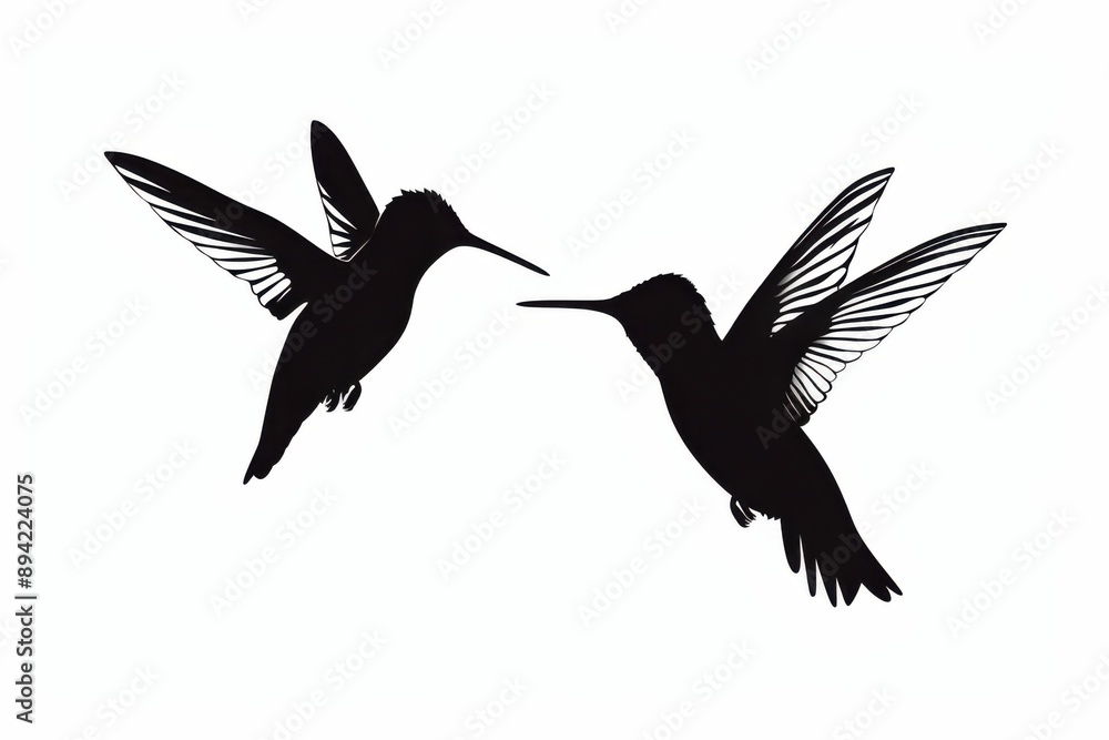 Obraz premium Graceful silhouettes of two hummingbirds in serene light