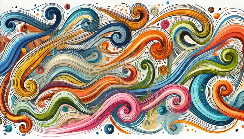 Obraz premium Abstract Colorful Swirls and Spirals Background - Artistic Design with Vivid Colors and Organic Shapes.