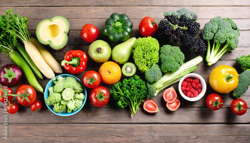 Fresh fruits and vegetables on the table ai content