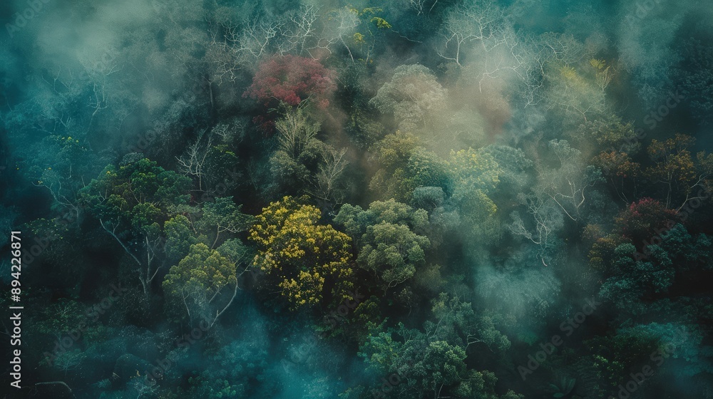 Fototapeta premium Enchanted Forest Wonderland: High Angle View with Dreamy Trees and Trail - HD Image