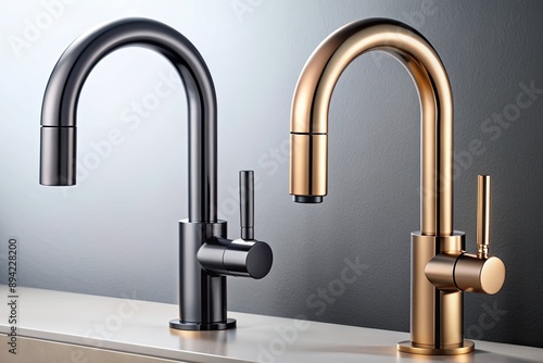 Side-by-side comparison of two sleek faucet finishes, one in polished chrome and the other in matte black, showcasing contrasting styles and modern aesthetics.
