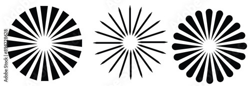 Abstract sun burst collection - hand drawn sunshine lines set. Sunshine and sun star rays radial shape, star line burst, vector illustration. Radial circle radiation lines.  Handdrawn vector Design. 
