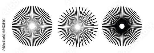 Abstract sun burst collection - hand drawn sunshine lines set. Sunshine and sun star rays radial shape, star line burst, vector illustration. Radial circle radiation lines.  Handdrawn vector Design. 
