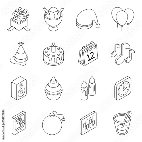 Pack of Holiday and Celebration Linear Icon 

