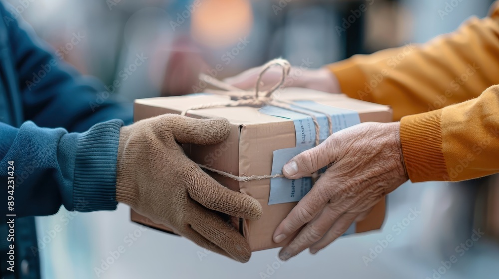 Weathered hands delivering a heavy cardboard box filled with tools. Weathered hands delivering a heavy cardboard box filled with tools.
